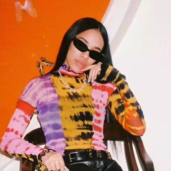 Tie Dye Colorful Long Sleeve Mesh Top - Picture 2 of 2